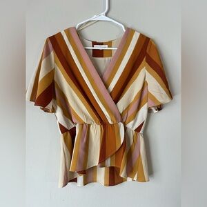 June & Hudson Warm Toned Striped Wrap Blouse